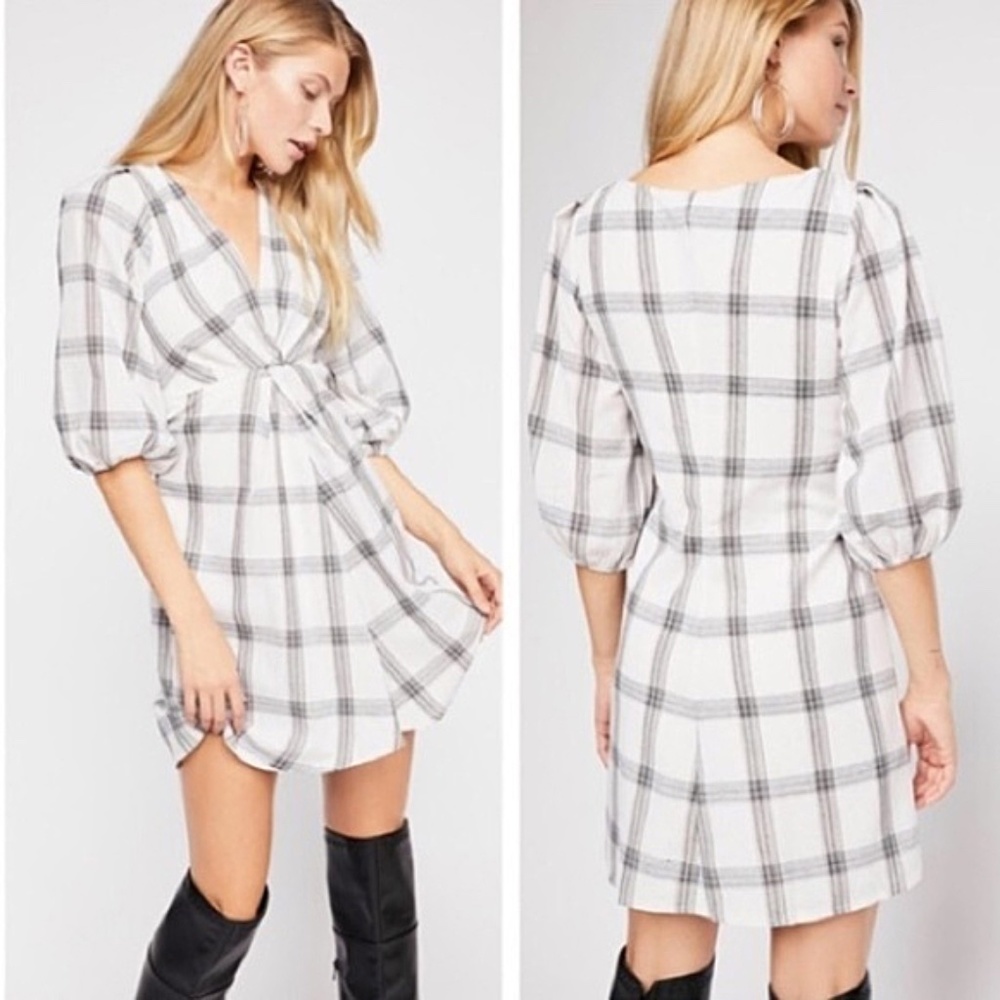 Free People Miss Molly White Plaid Dress NWOT Sz 8